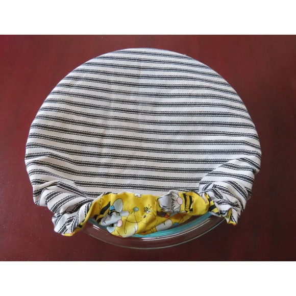 Kitchenaid Bowl Cover Bee Gnomes Reversible Mixer Cover White and Black Ticking - Picture 6 of 6